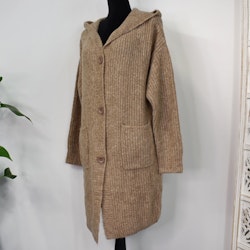 Stickad Kofta med Huva Recycled BEIGE