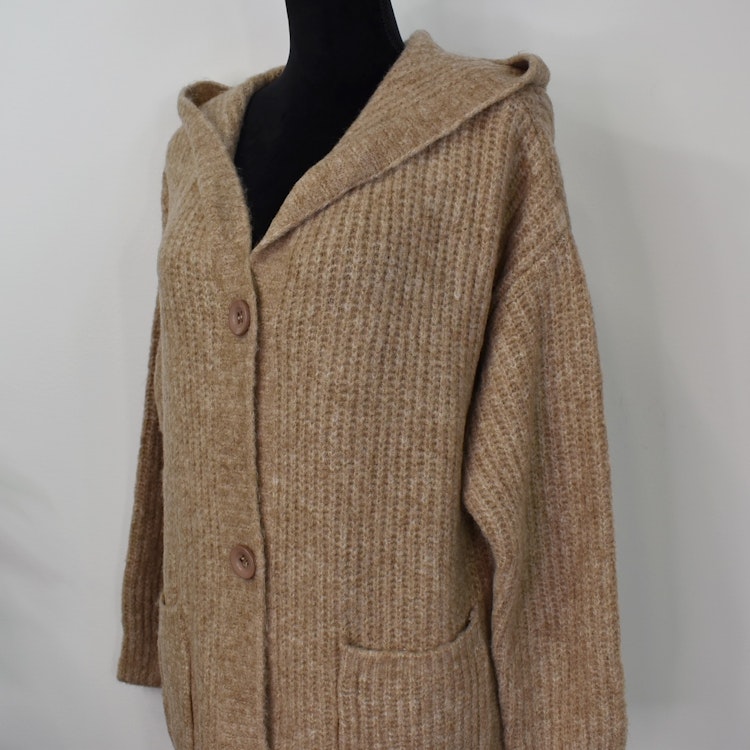 Stickad Kofta med Huva Recycled BEIGE