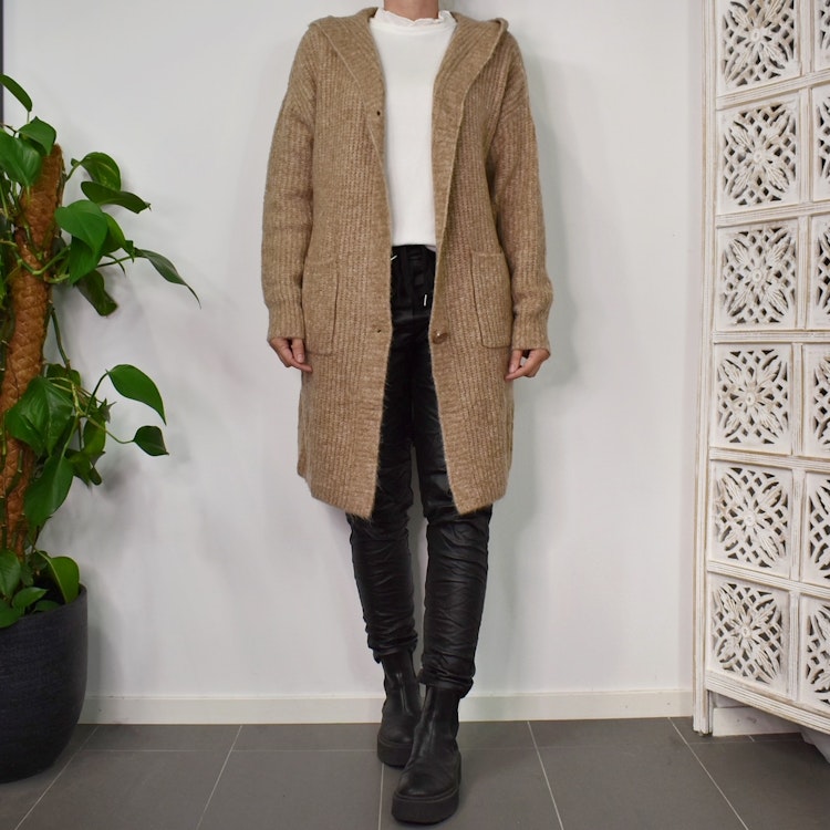 Stickad Kofta med Huva Recycled BEIGE