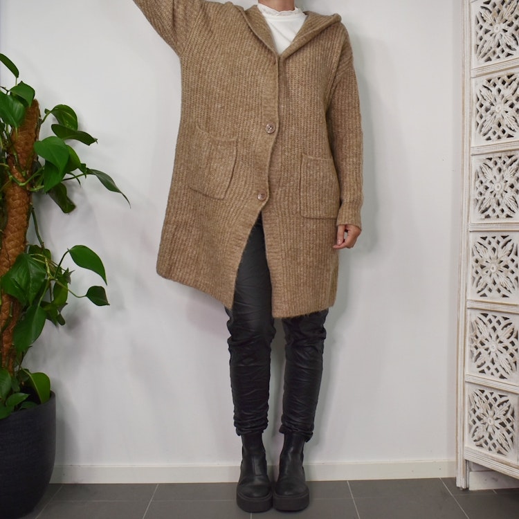 Stickad Kofta med Huva Recycled BEIGE