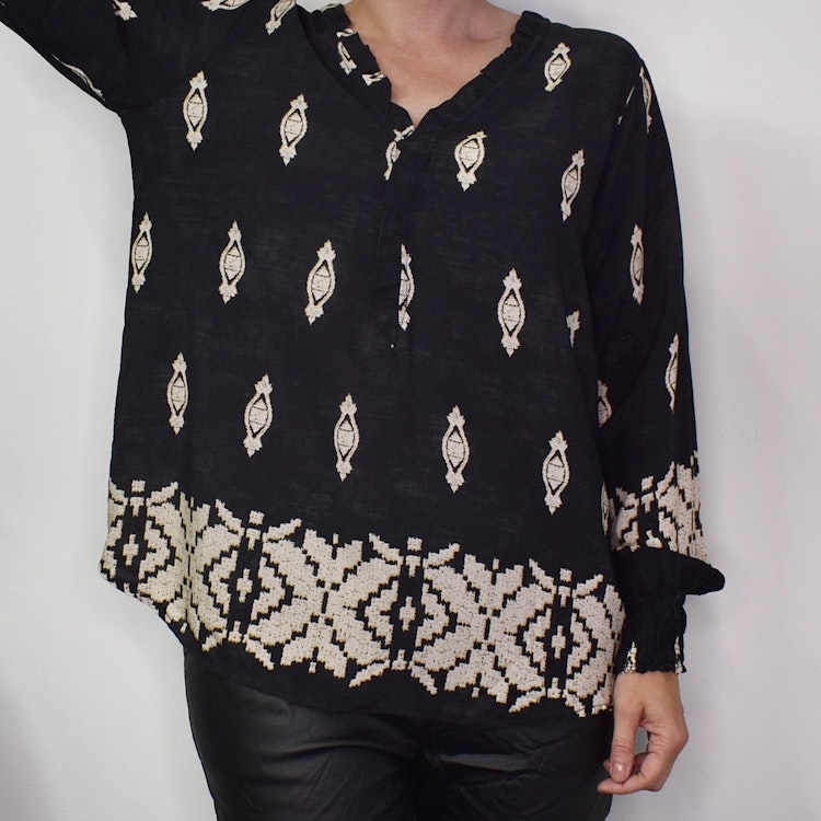 Blus Mayra Mönstrad SVART - Marta du Chateau