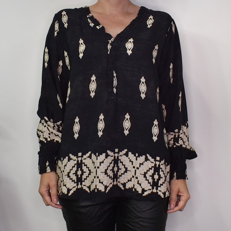Blus Mayra Mönstrad SVART - Marta du Chateau