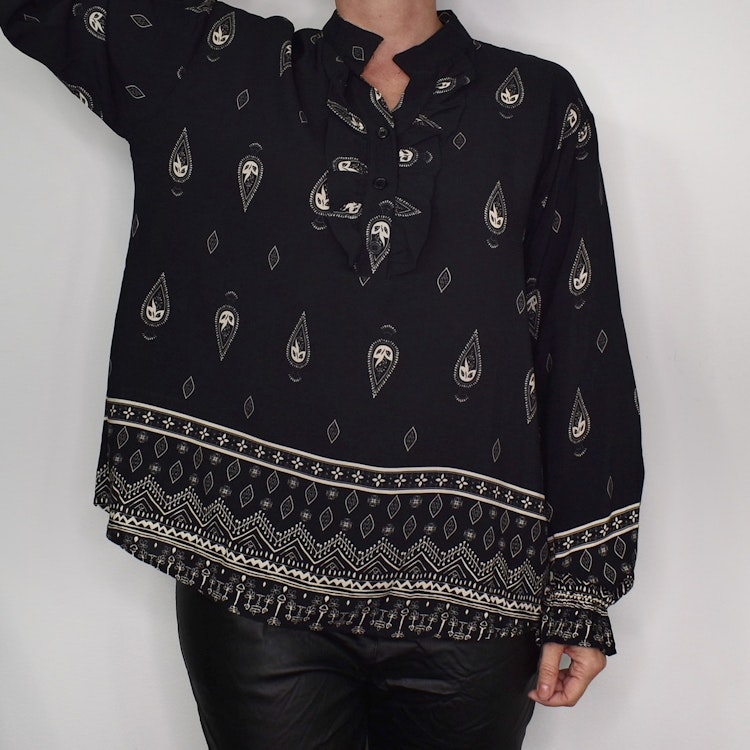 Blus Aya Mönstrad SVART/BEIGE - Marta du Chateau