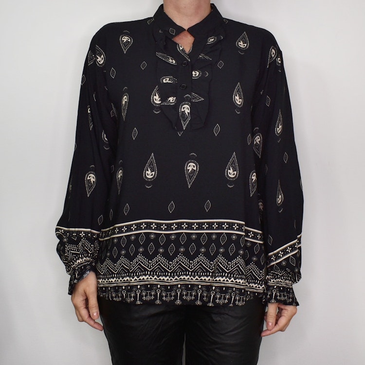 Blus Aya Mönstrad SVART/BEIGE - Marta du Chateau