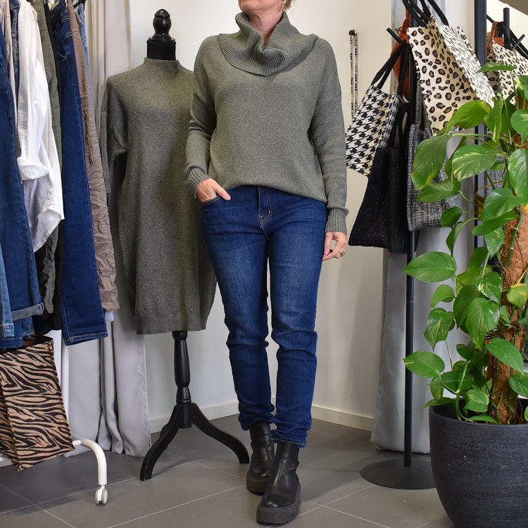 Finstickad Tröja Lös Polo KAKI