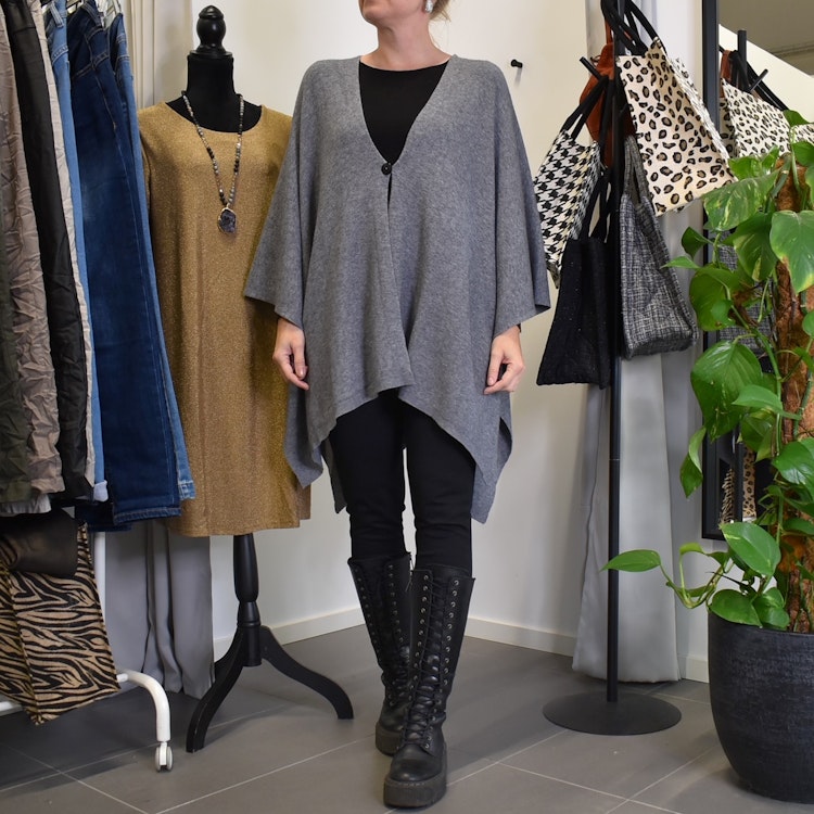 Poncho-sjal med Knapp GRÅ