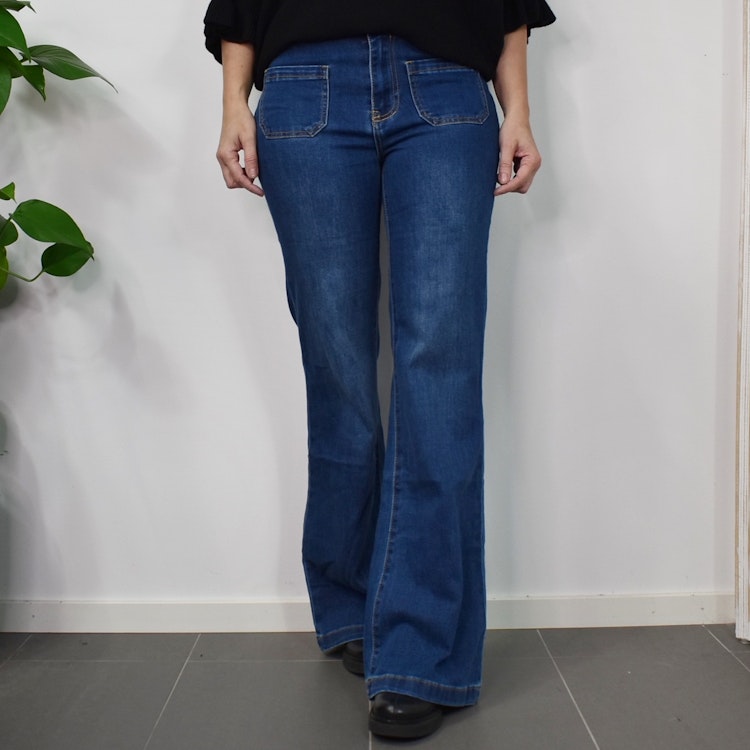 Vida Flare-Jeans Långa BLÅ - 3D Denim