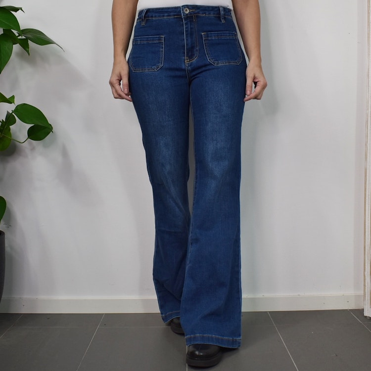 Vida Flare-Jeans Långa BLÅ - 3D Denim
