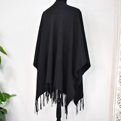 Poncho-sjal med Fransar SVART