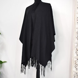 Poncho-sjal med Fransar SVART
