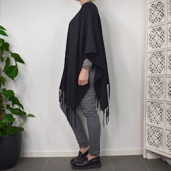 Poncho-sjal med Fransar SVART