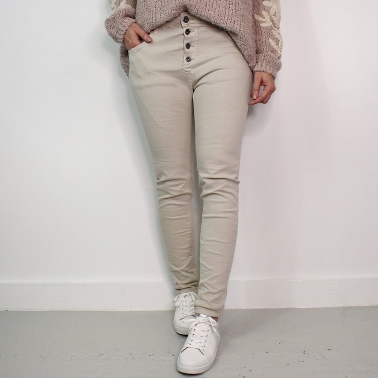 Jeans med Knappar BEIGE CHIARO - 3D Denim
