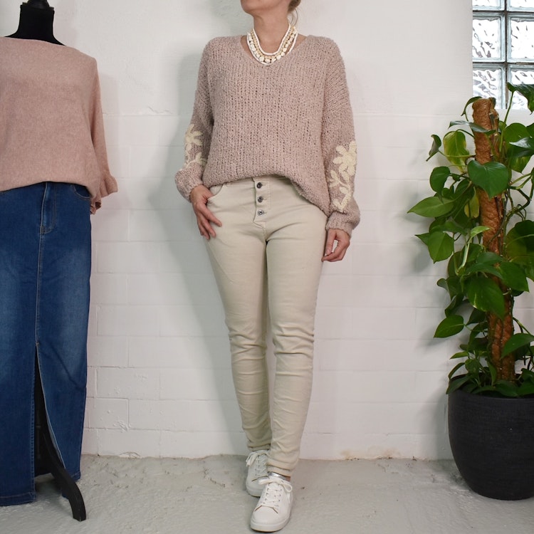 Jeans med Knappar BEIGE CHIARO - 3D Denim