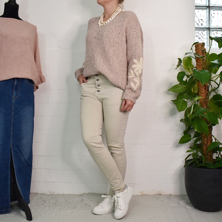 Jeans med Knappar BEIGE CHIARO - 3D Denim
