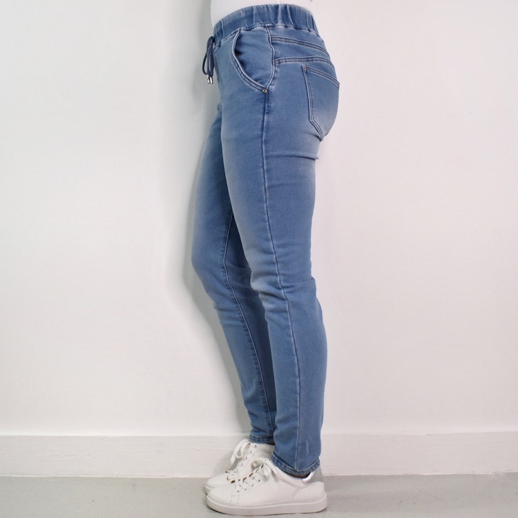 Jeans Jogger med Resårmidja och Knytband LJUS BLÅ - 3D Denim