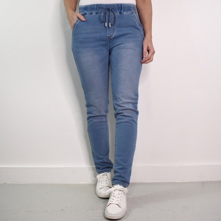 Jeans Jogger med Resårmidja och Knytband LJUS BLÅ - 3D Denim