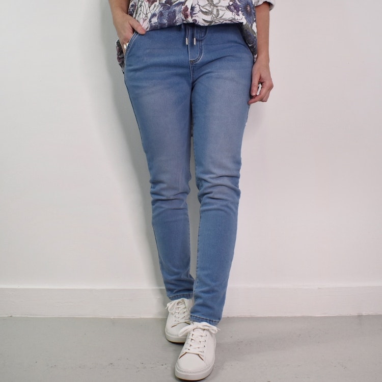 Jeans Jogger med Resårmidja och Knytband LJUS BLÅ - 3D Denim