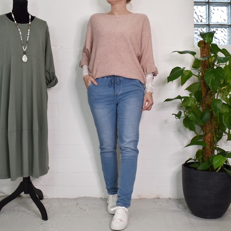 Jeans Jogger med Resårmidja och Knytband LJUS BLÅ - 3D Denim