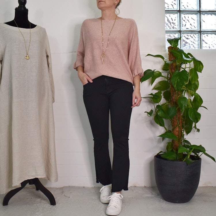 Stretchjeans Shortcut med fransar SVART - 3D Denim
