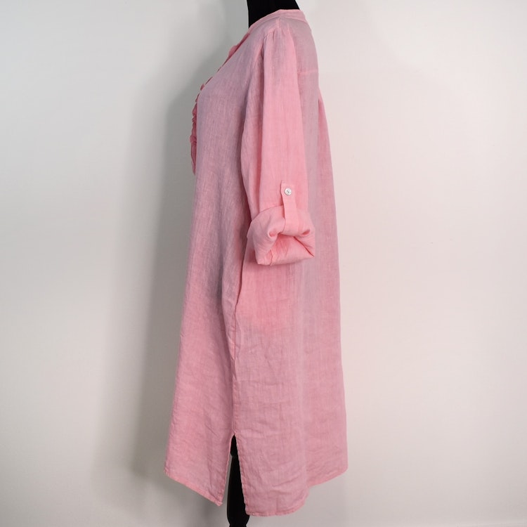 Kort Linneklänning med Krås ROSA NEON