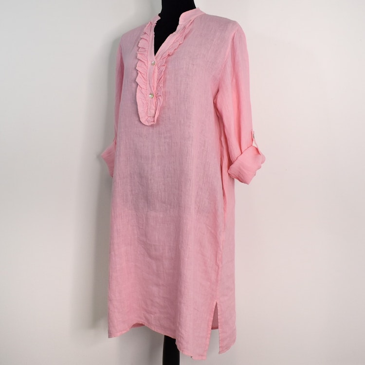 Kort Linneklänning med Krås ROSA NEON