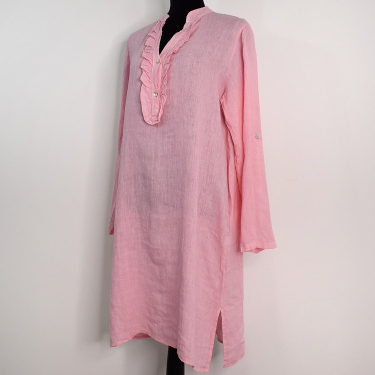 Kort Linneklänning med Krås ROSA NEON