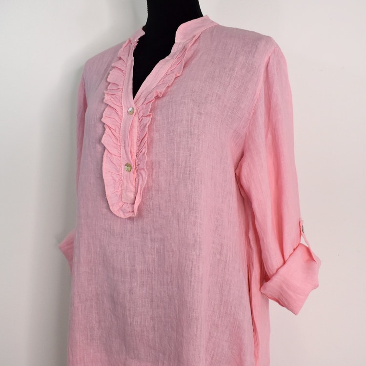 Kort Linneklänning med Krås ROSA NEON