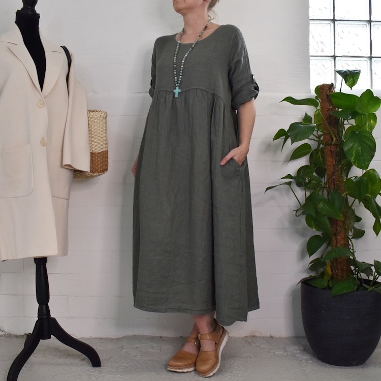 Linneklänning med Fickor SOFT MILITARE