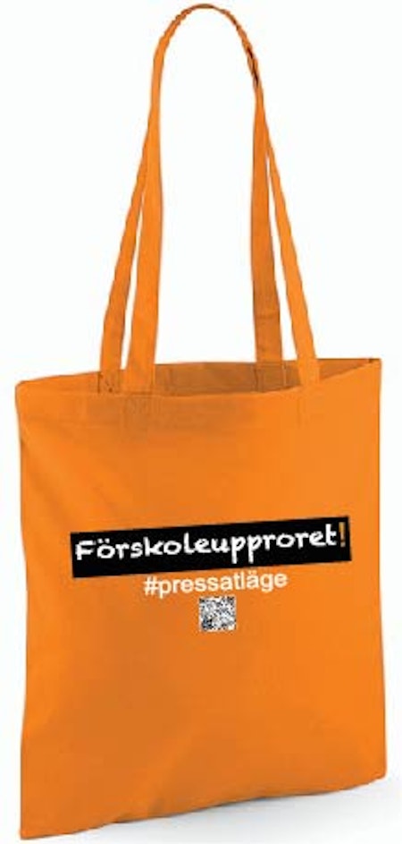 Orange Tygkasse med långt handtag  "Förskoleupproret!"