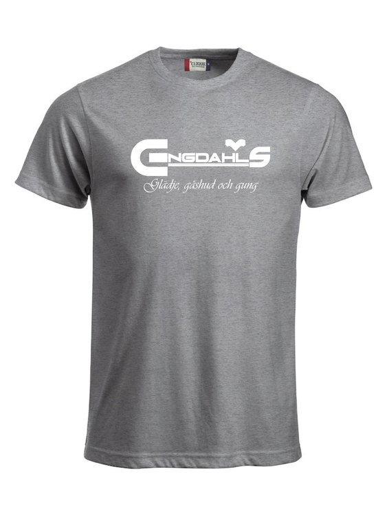 Grå T-shirt "Glädje, gåshud och gung"