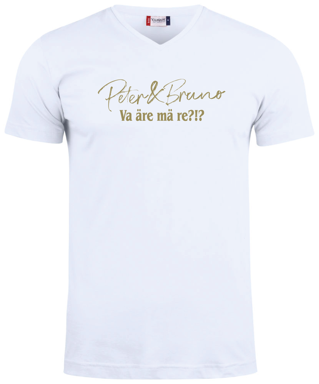 Vit V-hals T-SHIRT "P & B Va äre mä re?!?"