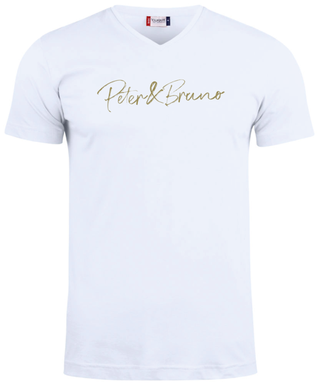 Vit V-hals T-shirt "Peter & Bruno"