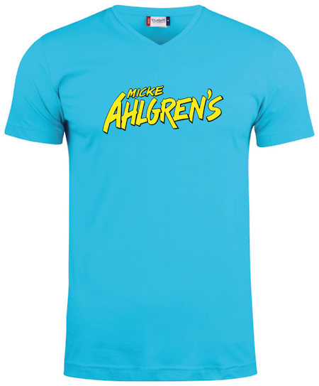 Turkos V-hals T-shirt "Micke Ahlgrens"