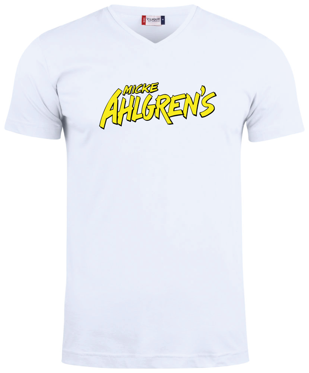 Vit V-hals T-shirt "Micke Ahlgrens"