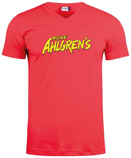 Röd V-hals T-shirt "Micke Ahlgrens"