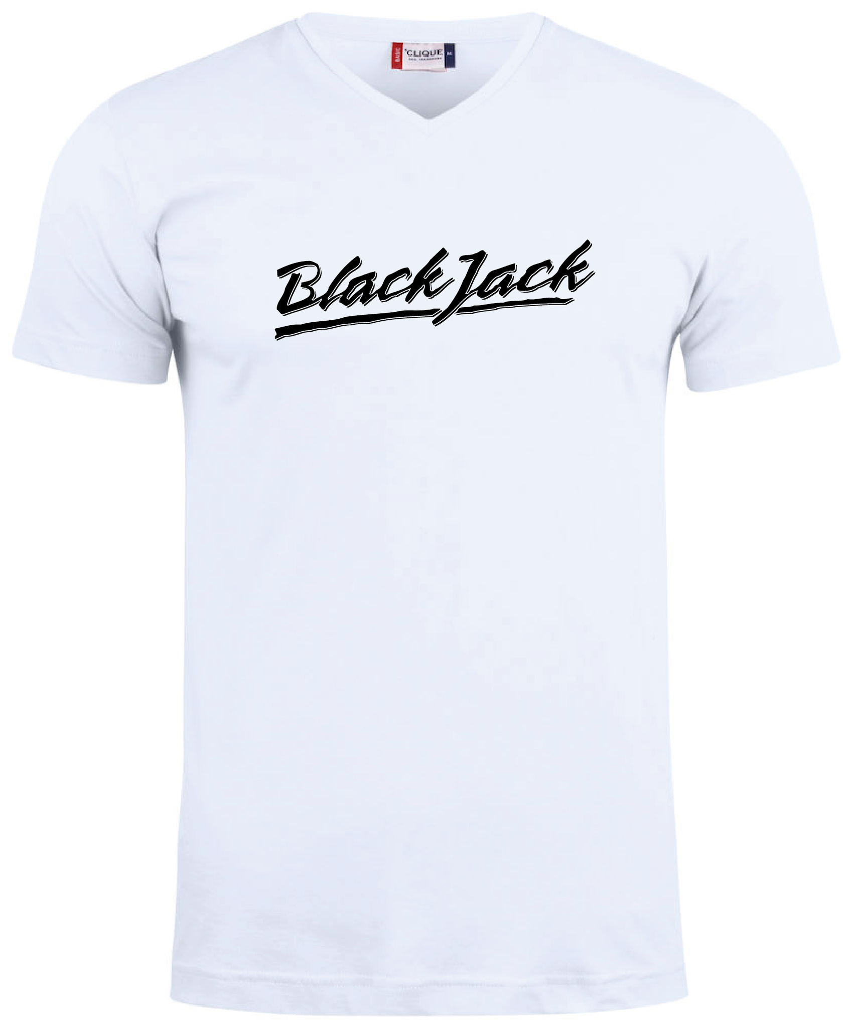 Vit V-hals T-shirt "Black Jack"