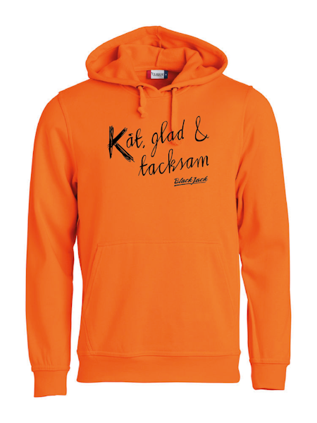 Orange HOODTRÖJA "Black Jack Kåt, glad & tacksam"