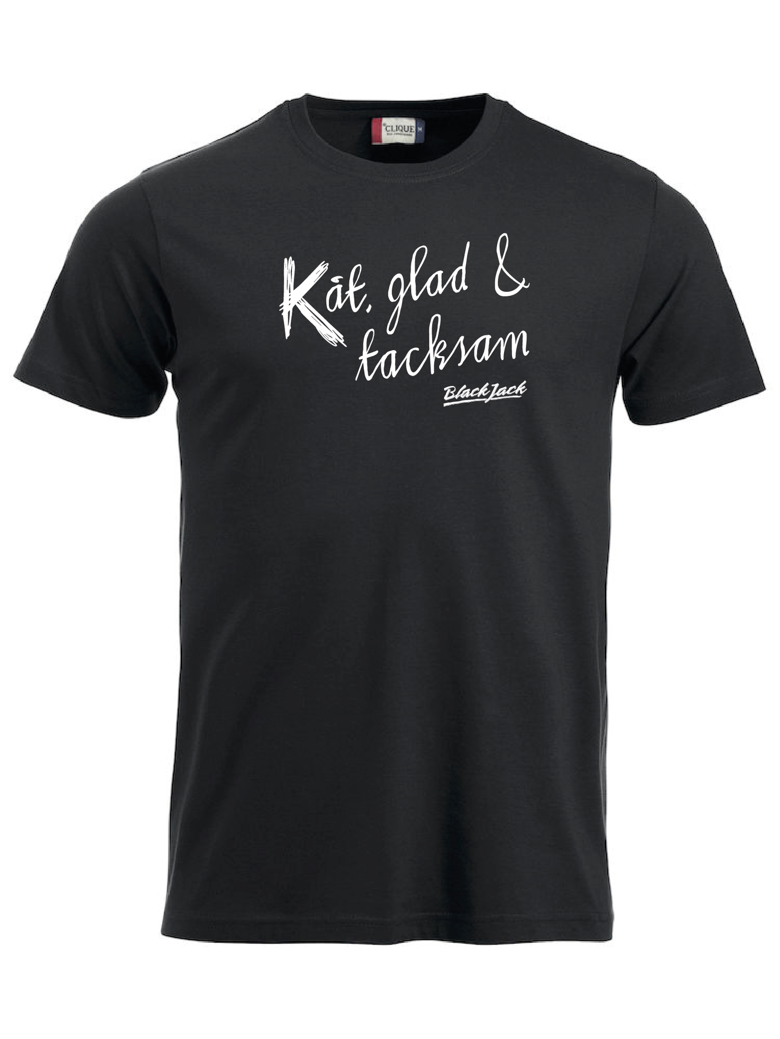 Svart T-shirt "Black Jack Kåt, glad & tacksam"