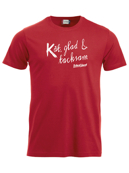 Röd T-shirt "Black Jack Kåt, glad & tacksam"