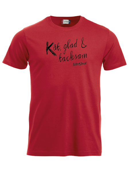 Röd T-shirt "Black Jack Kåt, glad & tacksam"