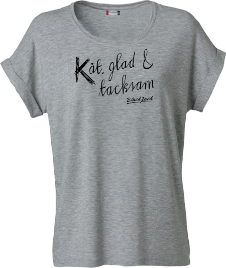 Grå Dam T-shirt Katy "Black Jack Kåt, glad & tacksam"