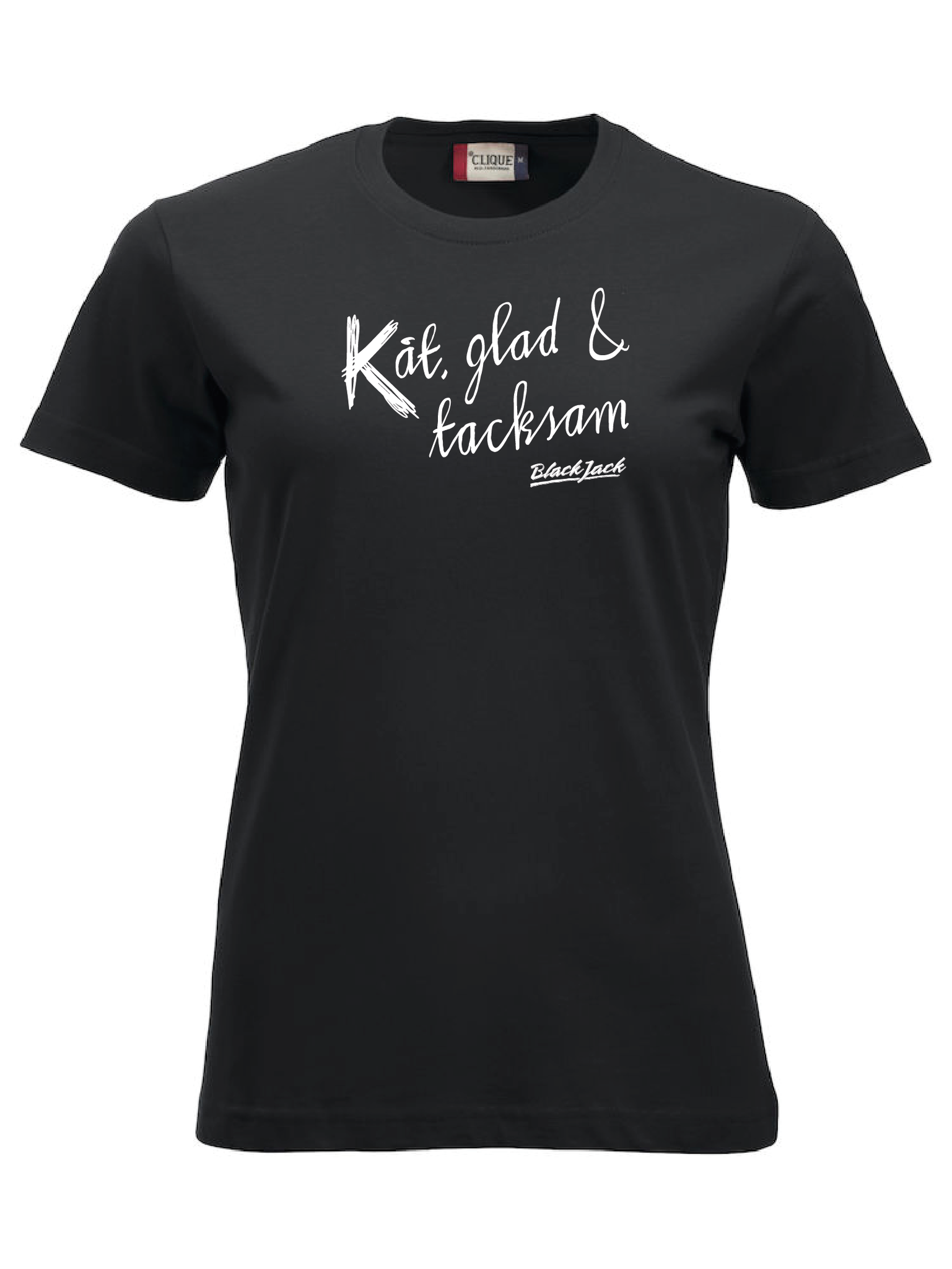 Svart Dam T-shirt "Black Jack Kåt, glad & tacksam"
