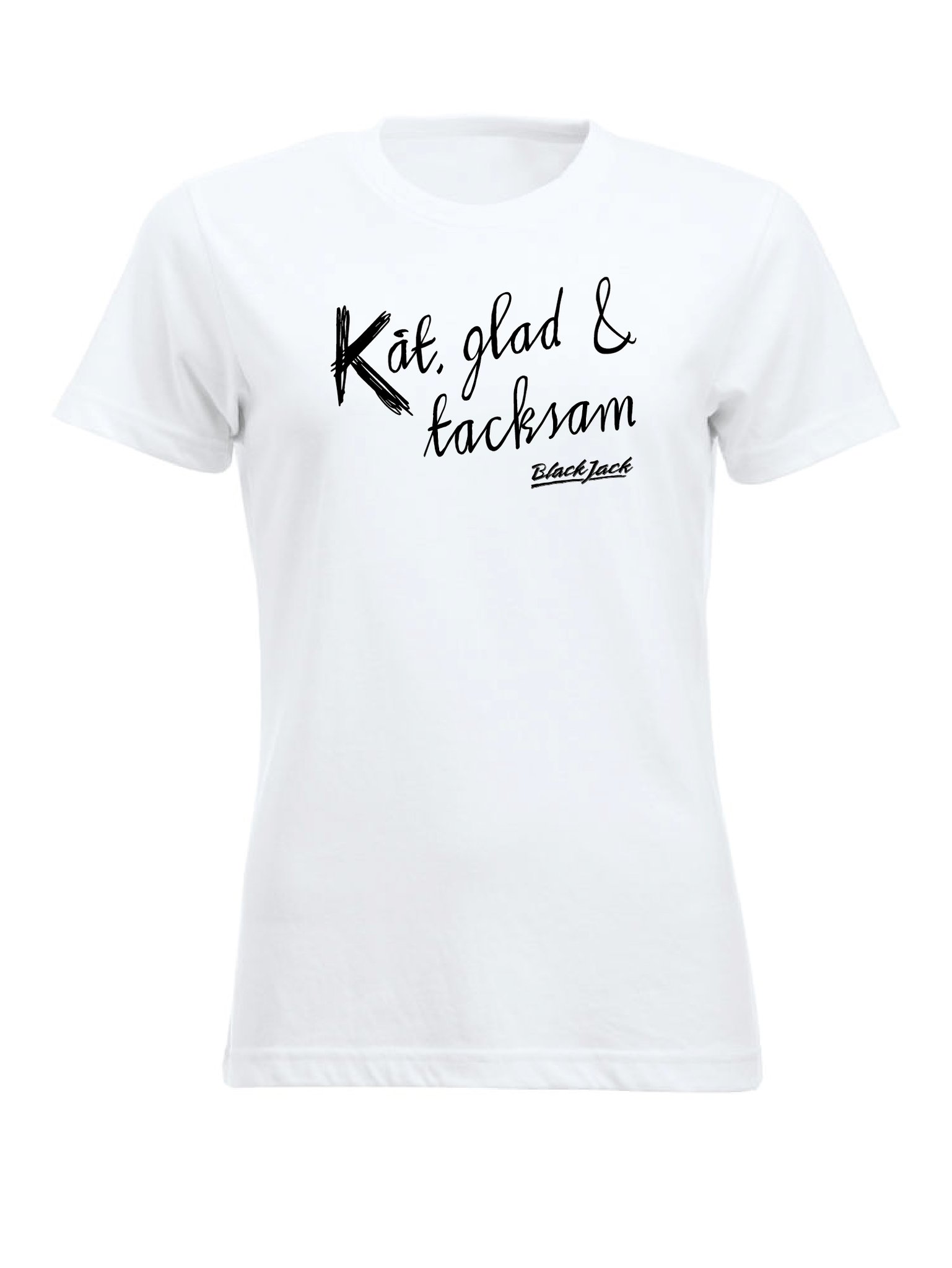 Vit Dam T-shirt "Black Jack Kåt, glad & tacksam"