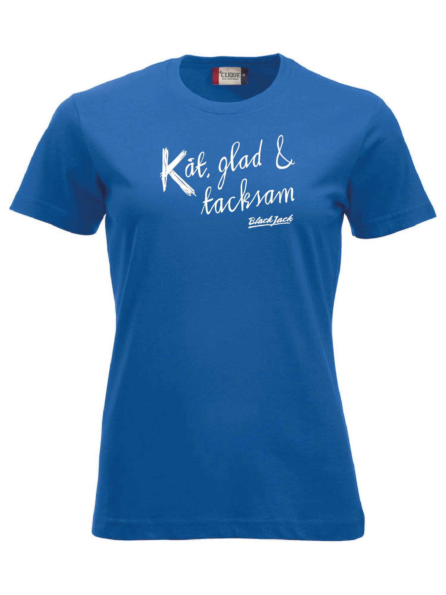 Blå Dam T-shirt "Black Jack Kåt, glad & tacksam"
