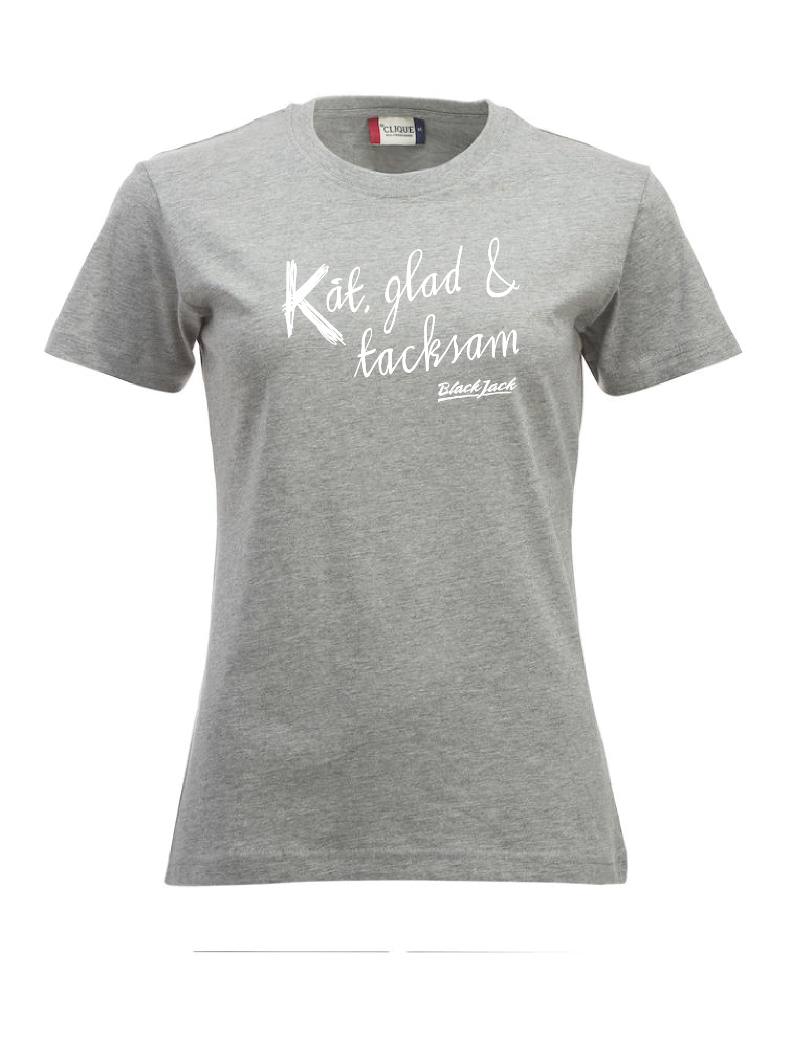 Grå Dam T-shirt "Black Jack Kåt, glad & tacksam"