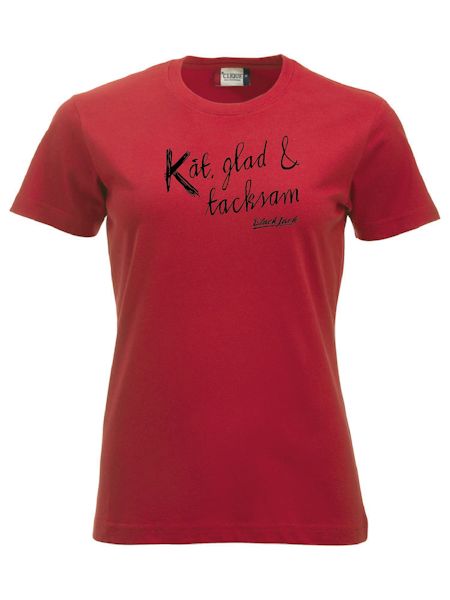 Röd Dam T-shirt "Black Jack Kåt, glad & tacksam"