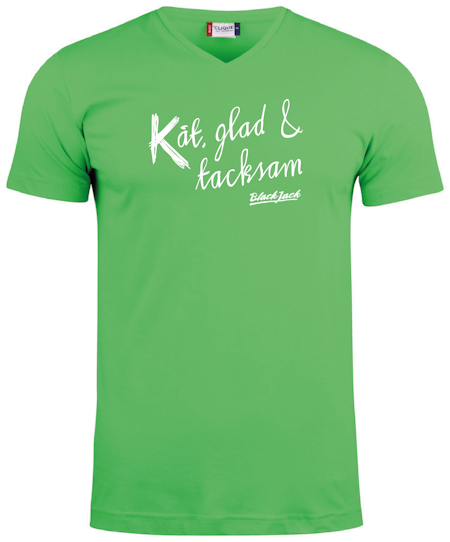 Grön V-hals T-shirt "Black Jack Kåt, glad & tacksam"