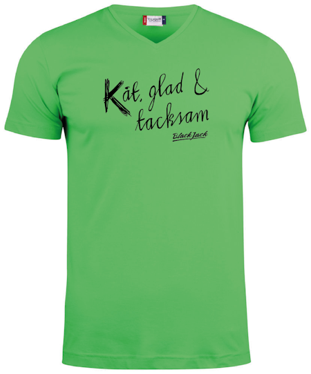 Grön V-hals T-shirt "Black Jack Kåt, glad & tacksam"