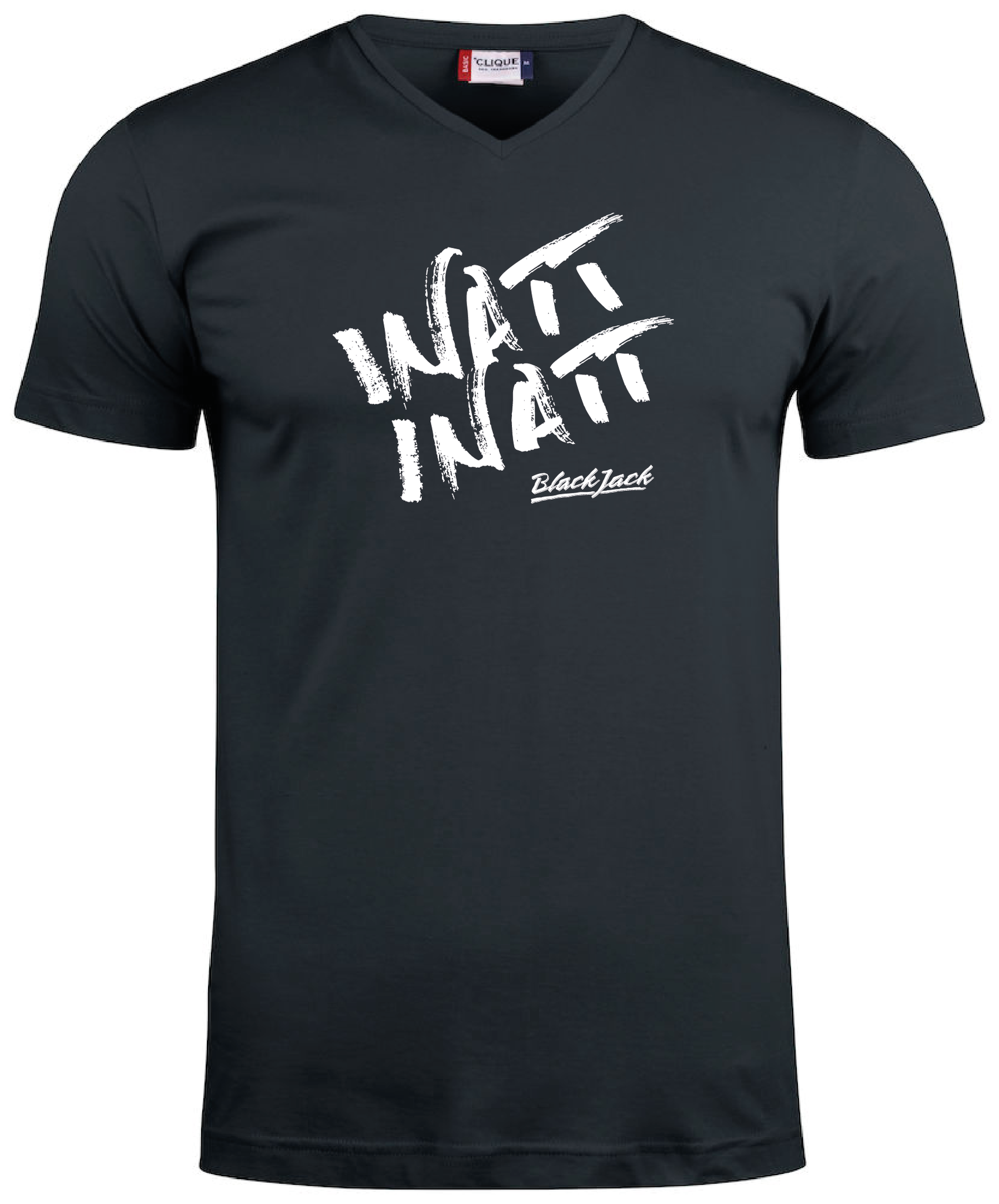 Svart V-hals T-shirt "Black Jack Inatt, Inatt"