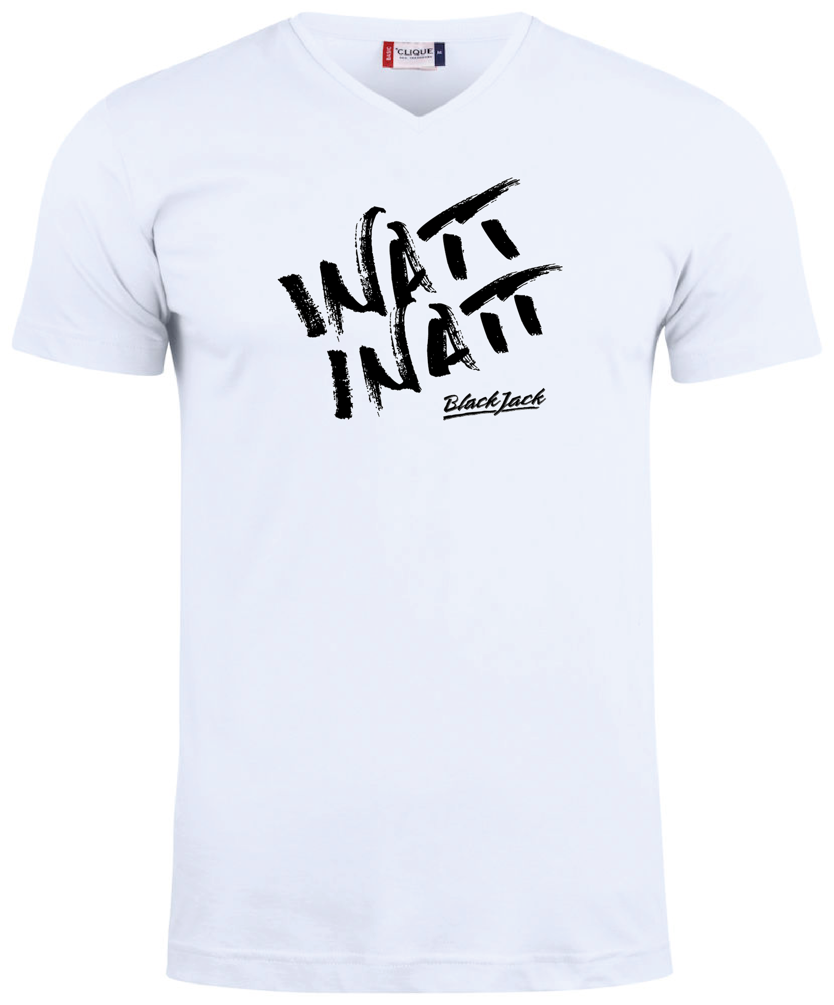 Vit V-hals T-shirt "Black Jack Inatt, Inatt"